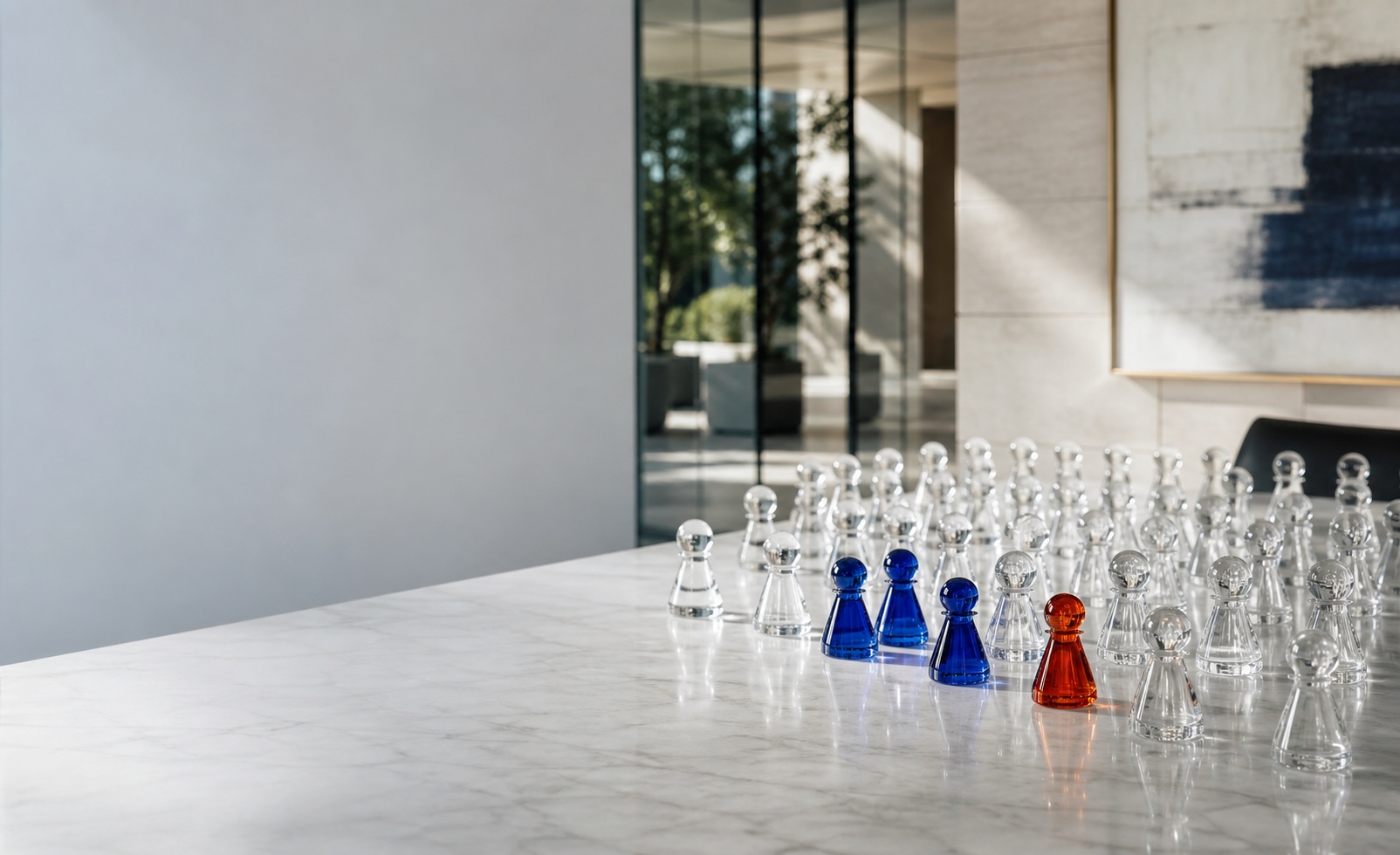 A broad field of market participants narrowing toward a selected group of buyers